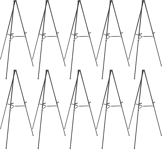 U.S. Art Supply 66" High Showroom Black Aluminum Display Easel and Presentation Stand (Pack of 10) - Large Adjustable Height Portable Floor and Tabletop Tripod, Holds 25 lbs, Paintings, Signs, Posters