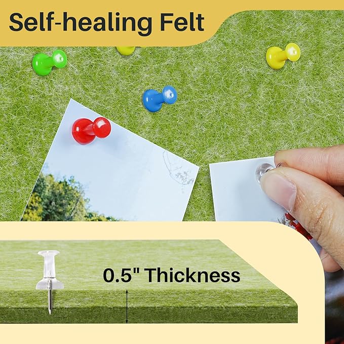 DOLLAR BOSS Large Cork Board for Wall 48" x 36" x 0.5" Bulletin Board 12 Packs Black Cork Board Tiles Self Adhesive Felt Wall Tiles with Pushpins, Corkboard for Office Pin Board Tack Board, Green