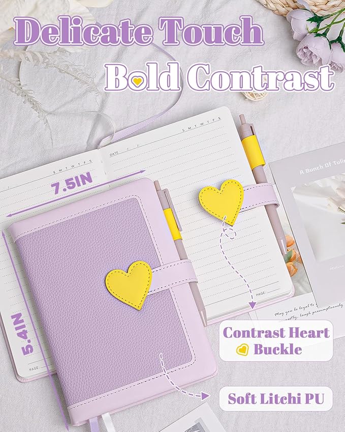 Journal for Women and Girls with Heart Buckle, 240 Pages Girls Diary Journal with Pen for Writing, Cute Daily Writing Journals for Women, Pretty Journaling Hardcover Notebooks(Lavender Purple)
