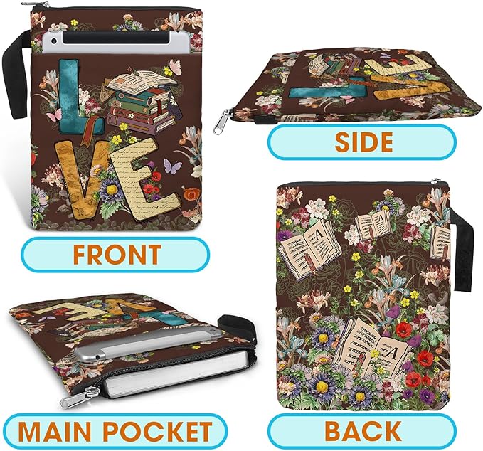 Book Cover With Zipper and Front Pocket - Sleeve Gift for Book Lovers and Librarians - Washable Fabric 11 X 8.5 Inch Padded Protector Pouch