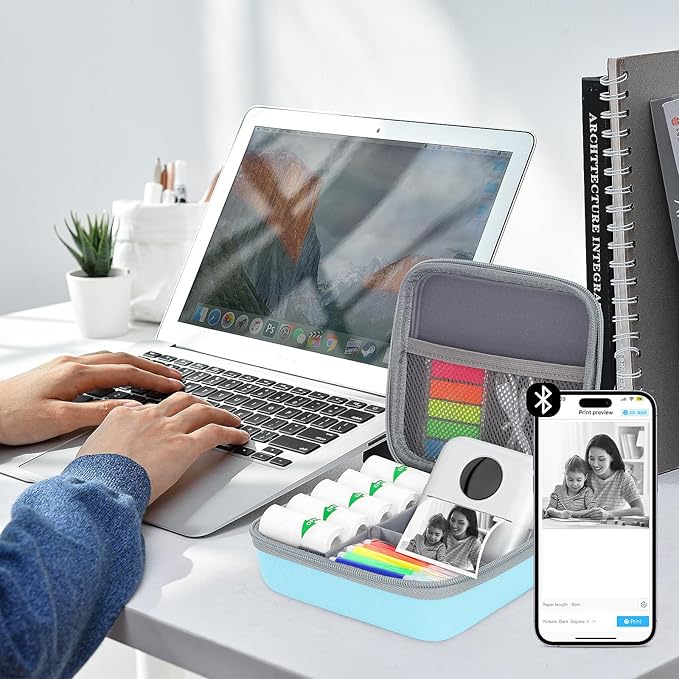 HBCX Mini Printer Case,Hard Protective Box,Portable High-capacity Travel Carrying Case,Suitable for Thermal Inkless Sticker Photo Printer,Label Marker,Instant Print Camera(Only Blue Case)