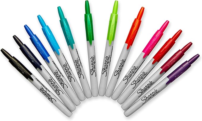 Sharpie Retractable Fine Tip Permanent Markers, Assorted Colors, 12 Count