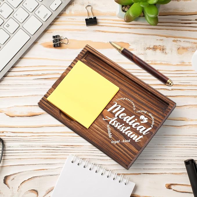 Medical Assistant Sticky Note Holder Wooden, Thank You Gifts for Nurse Nursing Nurses MA Week Gift for Doctors Office Staff Appreciation, Healthcare Worker Self-Stick Note Pad Holders TZP34