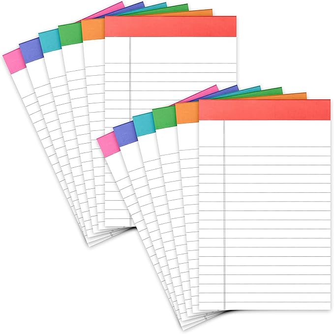 PAPERAGE Lined Legal Pads, (Rainbow), 12 Pack Note Pads, 50 Sheets Each, Wide/Legal Ruled, Note Pads, Paper, 5 inches x 8 inches