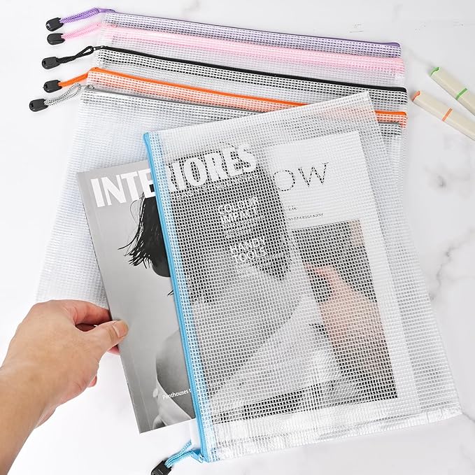 Mesh Zipper Pouch Bags,Zipper Bags for Organizing,12 Pcs(A3,A4 Size) Puzzle Bags for Travel Storage and Office School Supplies.