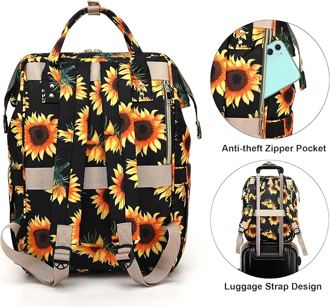 Sunflower Laptop Backpack College School Backpack Bookbags Nurse Backpacks Travel Bags Casual Daypacks for Women Girls Fits 15.6 Inch Notebook