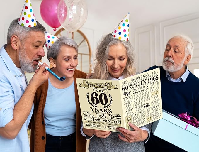 Funny 60th Birthday Gifts for Women Men, Jumbo 60th Birthday Card for Men, Happy 60th Birthday Card for Mom Dad Grandma, Gifts for 60 Year Old Woman, Vintage Back in 1965, 60th Birthday Decorations