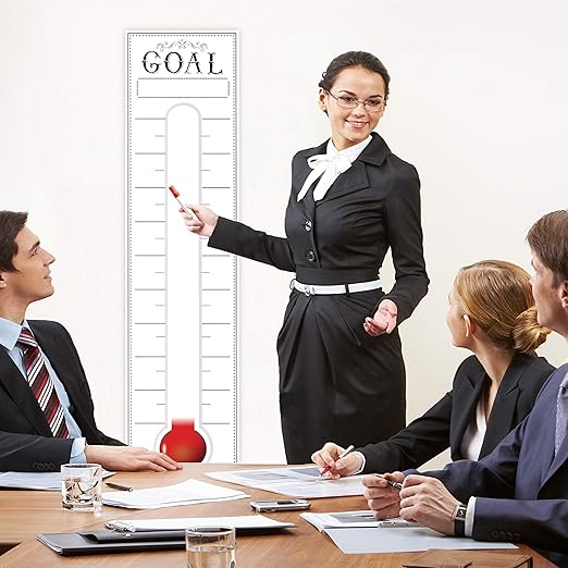 Goal Setting Fundrasing Thermometer - 48"x12" Dry Erase Self-Adhesive Goal Tracker - Poster Charts for Home, School and Office