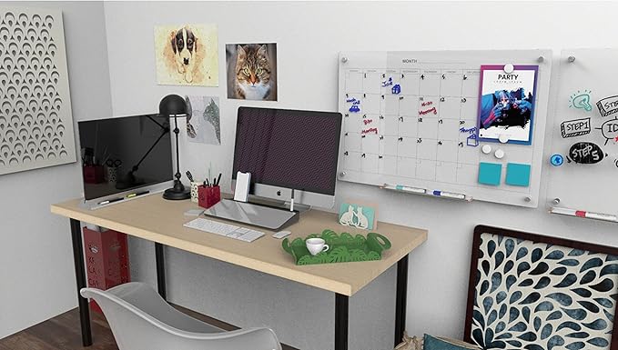 Audio-Visual Direct Magnetic Glass Dry Erase Board Set (4' x 3', Calendar Ultra White) for Wall - Monthly Planner