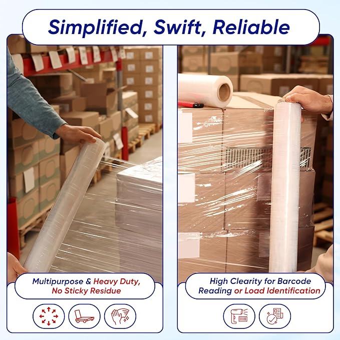 OCTOPUS Stretch Wrap, Industrial Strength 4 Roll Clear, 18” x 1500 feet, 80 Gauge (20 Micron), Heavy Duty Plastic Shrink Film for Packing, Wrapping, Bundling, Shipping, Pallets, and Moving Essentials