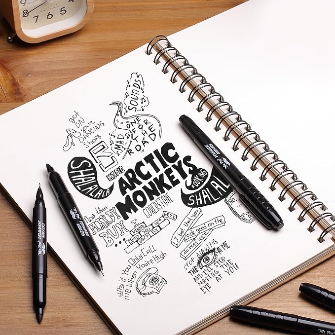 Mr. Pen - Dual Tip Permanent Markers, 12 Pack, Black, Fine & Ultra Fine Point
