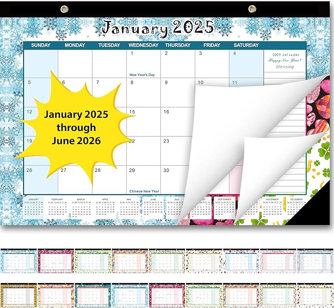 GuassLee Desk Calendar 2025, 2025 Desktop Calendar Monthly Pages 17" x 11.5" Runs from January 2025 to June 2026-18 Monthly Hanging Calendar with Corner Protectors for School, Home and Office