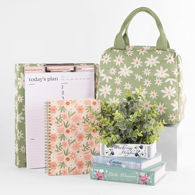 Steel Mill & Co Cute Mini Spiral Notebook, 8.25" x 6.25" Journal with Durable Hardcover and 160 Lined Pages, Star Floral, Blush