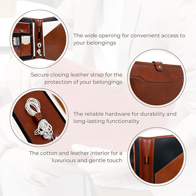 Time Resistance Leather Portfolio - A4 Business Folder - Document Organizer Folio - Case for 13" Laptop - Gift Box Included