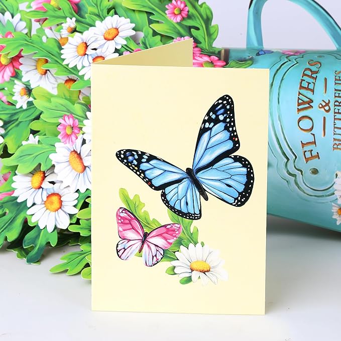 Airpark Pop Up Flower Cards, Paper Flowers Bouquet 12’‘ Daisies and Butterflies 3D Popup Greeting Cards with Blank Note Card and Envelope, Birthday,Easter, Get Well Cards Gifts for Women Mother