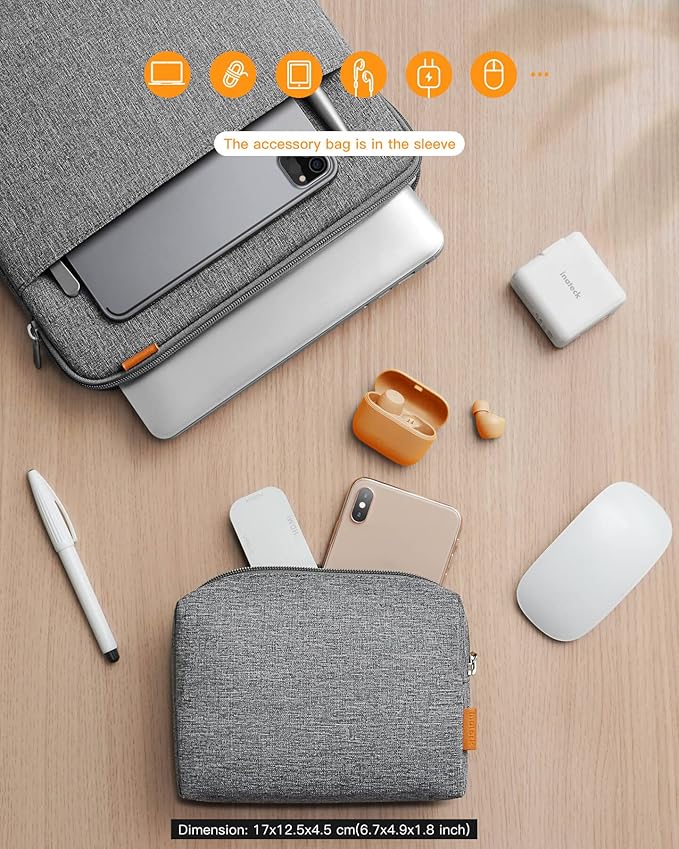 Inateck 360° Protective Laptop Bag with Accessory Bag, Compatible with 15-inch MacBook Air M3 M2 2023-2024, Gray