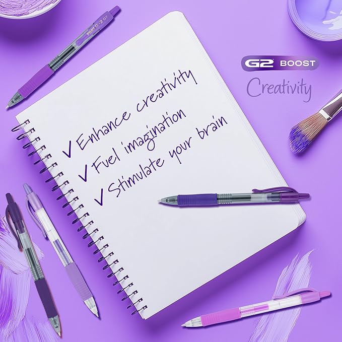 PILOT, G2 Premium Gel Roller Pens, G2 Boost Purples Pack, The Colors of Creativity, 8 Pack Pouch, Fine Point 0.7 mm, Assorted