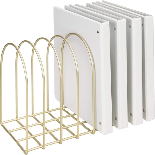 MyGift Large Desktop Document Holder, Brass Metal Wire File Folder Organizer Rack with 8-Slots and Arch Design