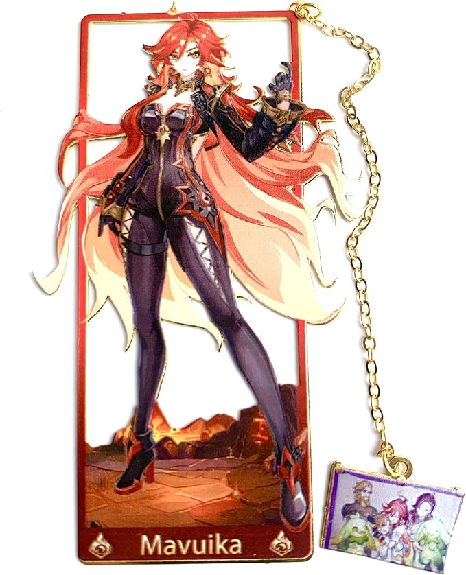 Genshin Impact Mavuika Metal Bookmark - Anime Figure Merch with 3D Display Box - Birthday Gifts for Fans Friends Gamer Book Lovers - Zllada