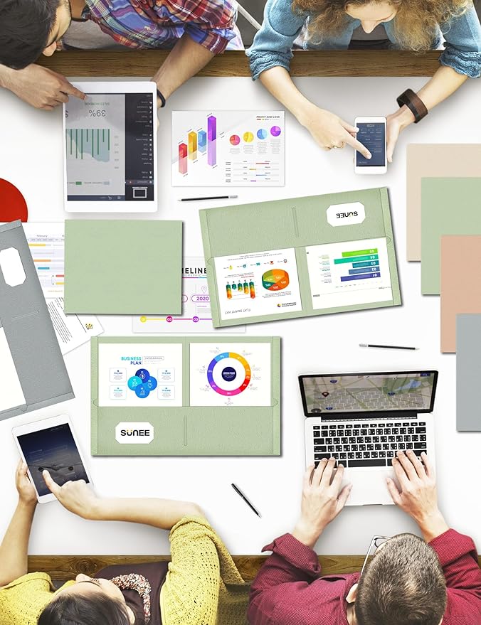 SUNEE Folders with Pockets (25 Pack, Grayish Green), 2 Pocket Folders Fit Letter Size Paper, Paper File Folder for School Office Home Business, Textured Paper