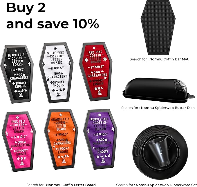 Coffin Letter Board Black With Spooky & Seasonal Emojis +550 Characters, Wooden Stand - 17x10.5 Inches - Coffin Shaped Goth Decor Sign Witchy Halloween Decorations Gothic Decor Birthday Wedding Home Spooky Gifts