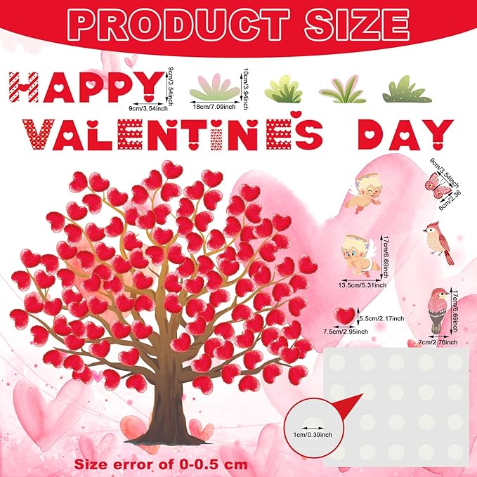 Valentine's Day Bulletin Board Decorations Valentine Tree Bulletin Board Set Heart Classroom Tree Bulletin Board Stickers Heart Bulletin Board Tree Wall Background Banner Decor (Cute Style)