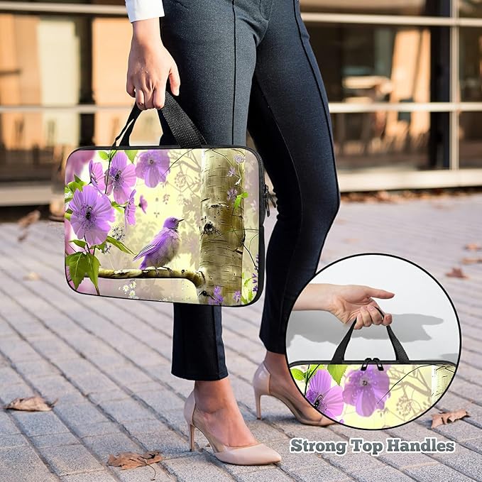 Universal Laptop Sleeve Tablet Case 12 inch, Purple Florals Hummingbird Slim Carrying Case Durable Handbag Travel Laptop Bag for Surface Pro 9 8 7/Laptop Go 2 3, MacBook Air 11/12