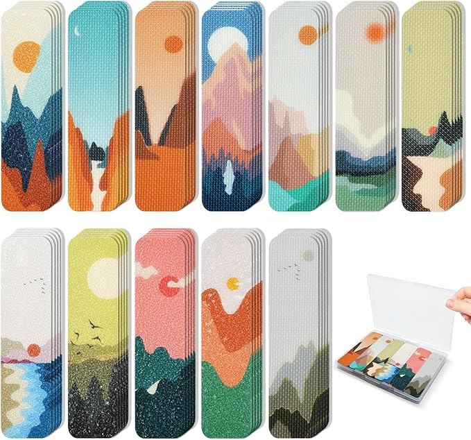 72 Pieces Anxiety Sensory Stickers with Storage Box - Calming Stickers 2 Textured Surface - Fidget Strips for Office & Classroom Desk Adult & Teen Stress (Landscape)