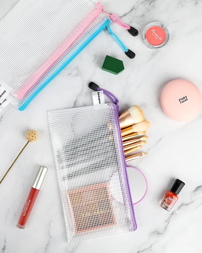 Smarpau 96 Pack Pencil Pouch, 12 Colors 9.3" x 4.7" Small Mesh Zipper Pouches, Clear Pencil Case Waterproof Zipper Bags for Office Supplies, Travel Organization