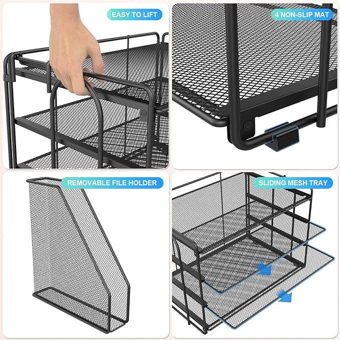 gianotter 4-Tier Paper Organizer with Magazine Holder, Desk Organizers and Accessories, Desk Accessories & Workspace Organizers, File Organizer for Office Supplies Storag (Black)
