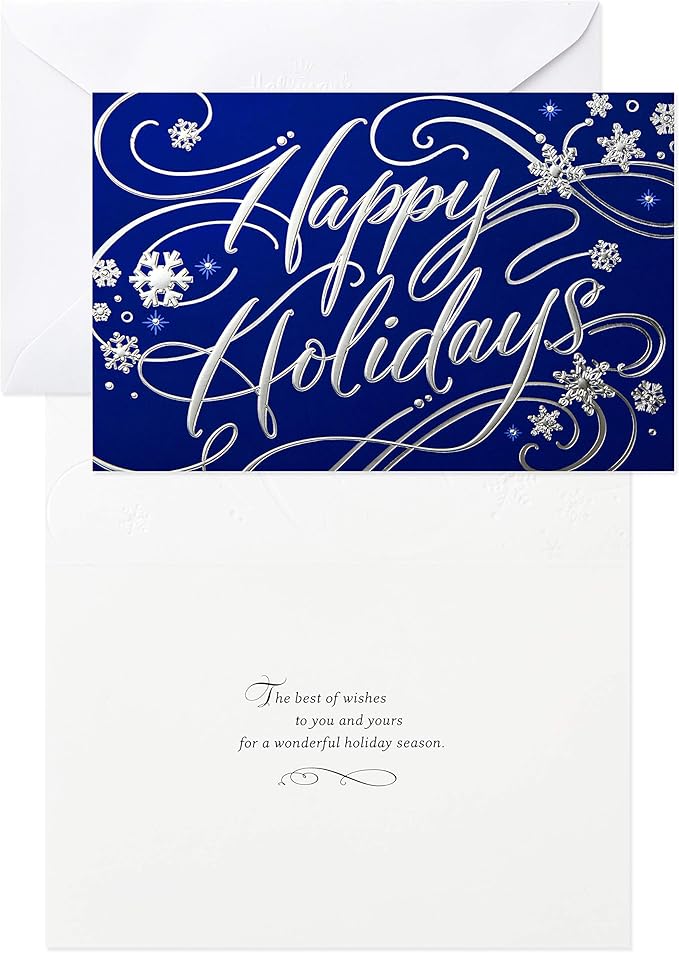 Hallmark Christmas Cards Boxed with Envelopes, Happy Holidays (40 Blue Holiday Cards)