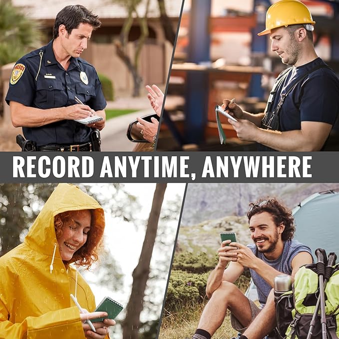 POPYOLA 8 Pack Waterproof Pocket Notebook, 3x5 Pocket Notepad, All Weather Mini Spiral Notepad, Write in the Rain Police Notepad with 100 Squared Pages for Outdoor Home Office School, Green