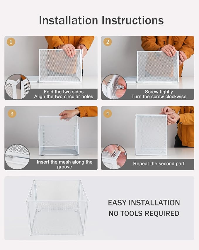 Oterri Hanging File Organizer, Metal File Organizer, Portable Desktop File Organizer for Letter Size Folder, Mesh Hanging File Crate for Office,Folders Not Included(Pure White-Large,1 Pack)