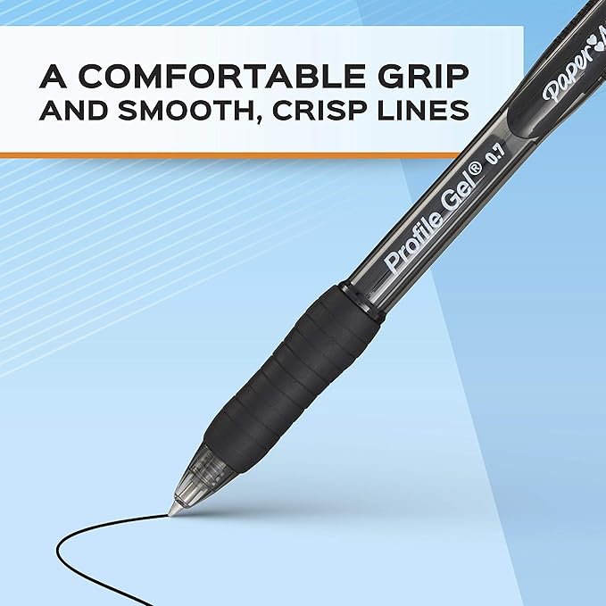 Paper Mate Gel Pen, Profile Retractable Pen, 0.7mm, Blue, 12 Count