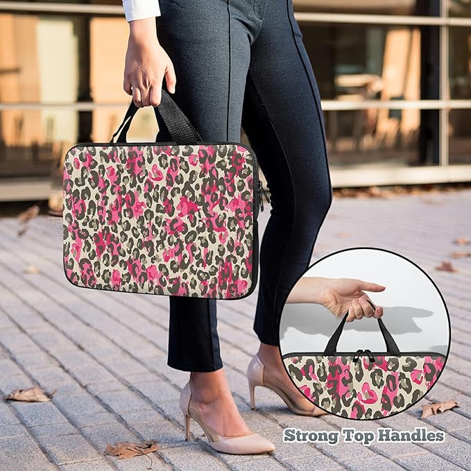 Universal Laptop Sleeve Tablet Case 12 inch, Pink Leopard Slim Carrying Case Durable Handbag Travel Laptop Bag for Surface Pro 9 8 7/Laptop Go 2 3, MacBook Air 11/12