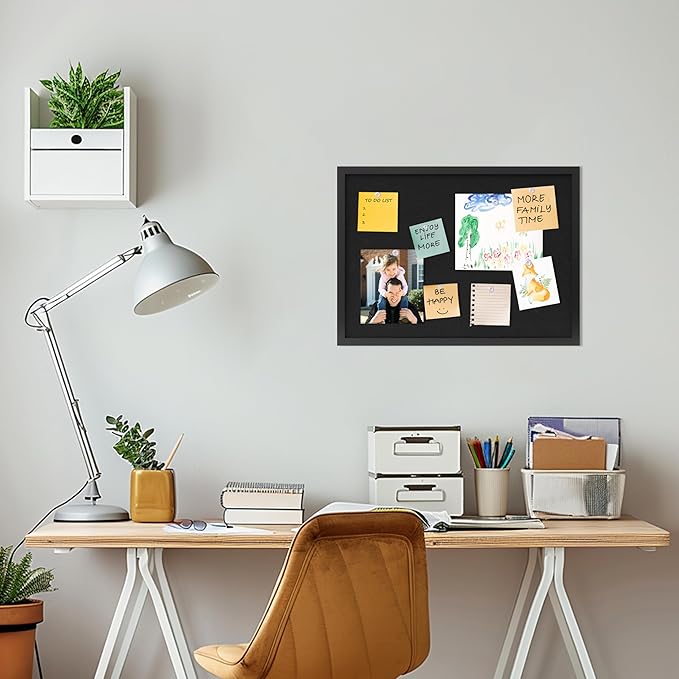 Cork Board with Linen Black,Bulletin Board 23"x17", Corkboards for Office Home School Message Board or Vision Board Decoration.