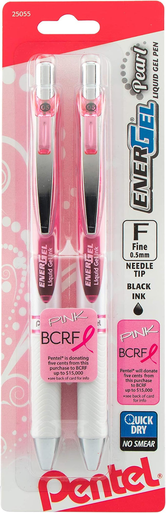 Pentel Pink BCA EnerGel Pearl Deluxe RTX Liquid Gel Pen, (0.5mm), Fine Line, Needle Tip (BLN75WBP2PA)