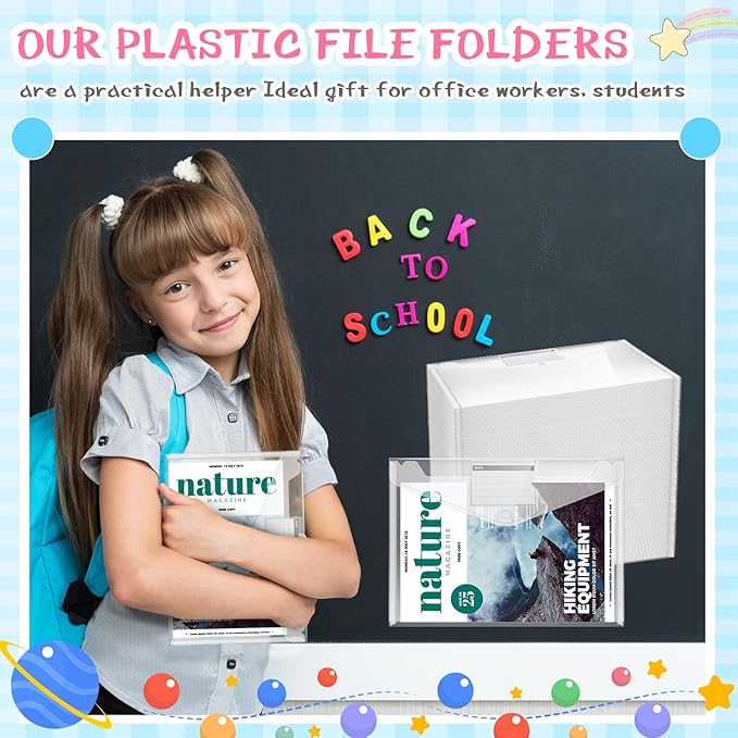 Zhehao 100 Pcs Clear Envelopes with Snap Button Closure A4 Letter Size Plastic Envelope Folder Poly Document File Folders for home Office(Clear,Pocket Style)