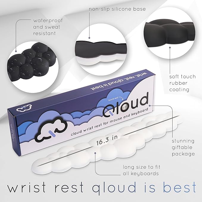 Qloud Cloud Wrist Rest Keyboard Wrist Rest for Computer Keyboard Pad, Cloud Keyboard Wrist Rest, Wrist Pad for Keyboard, Memory Foam, Non Slip Base, Comes with Mouse Pad - Slate Blue