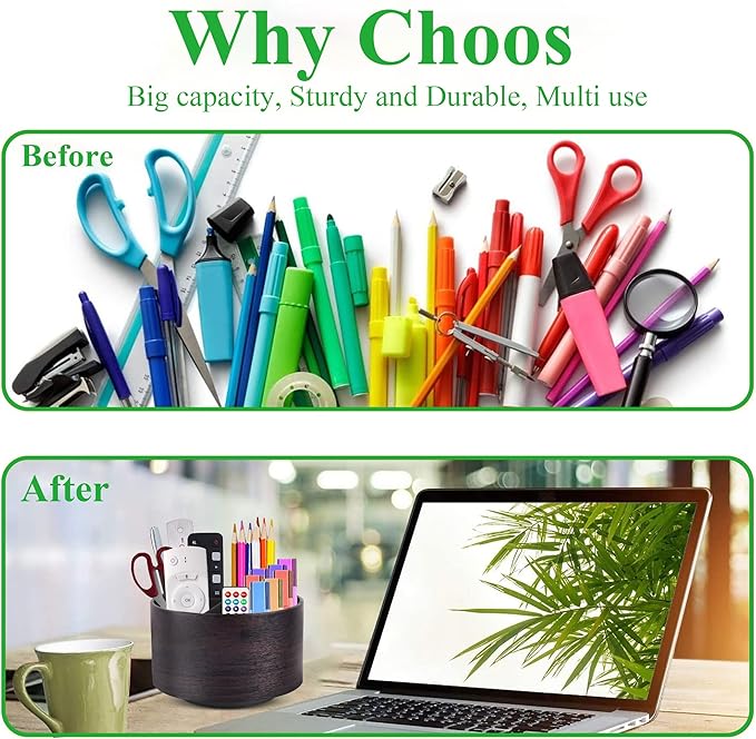 Hennaja Round Leather Art Supply Organizer,Remote Control Holder,360 Degree Spinning,Multi-Functional Pencil Holder,4 Compartments Desktop Stationary Organizer(1-Dark Brown2)