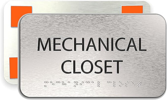 Mechanical Closet Sign for Business - Office Signs, Aluminum Brushed Silver, Tamper-Proof, Heavy Duty Mounting Tape, Easy Install, Office Décor, ADA Compliant, Grade 2 Braille (7” W x 4” H) ADASigns.org