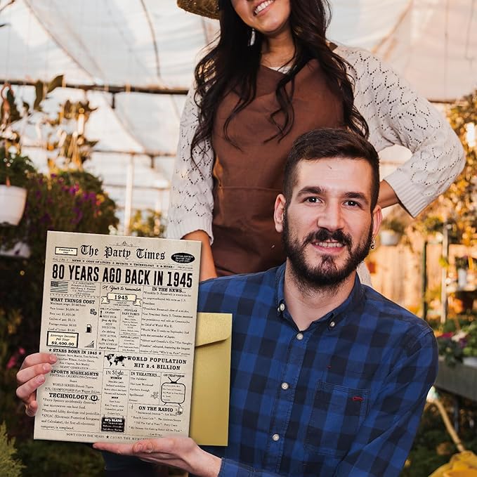 Ziwenhu Large 80 Years Old Birthday Gifts for Women Men,Vintage 80th Greeting Birthday Cards Decorations for Husband Wife,Special 80th Birthday Card for Grandparent