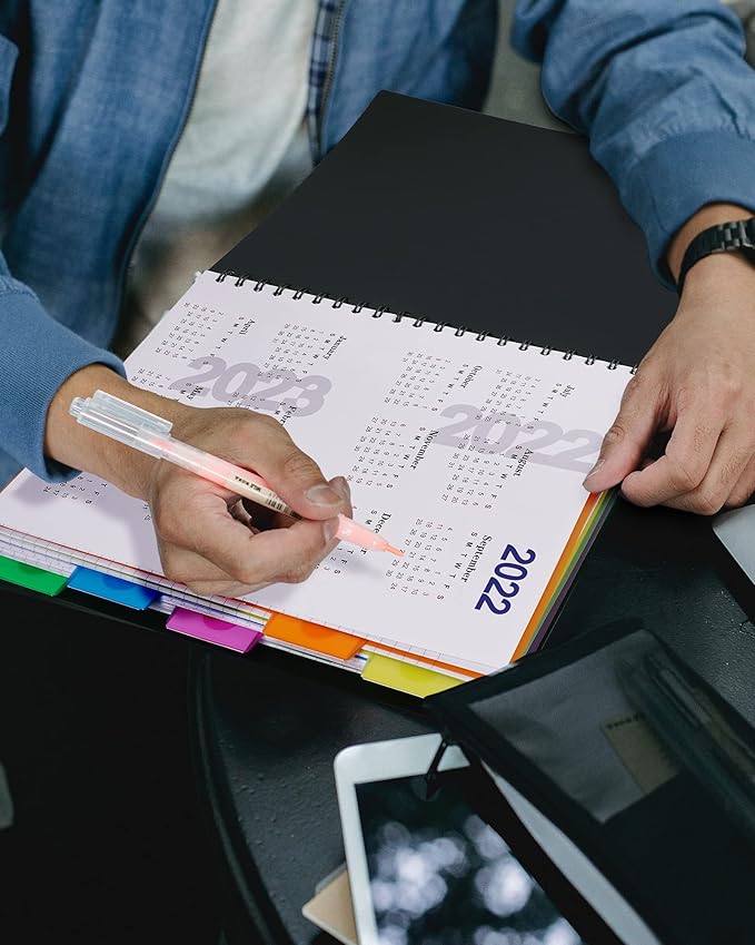 Spiral Notebook - 5 Subject Notebook, College Ruled Notebook With Dividers Pocket, Tabs Label (3PackBlack)