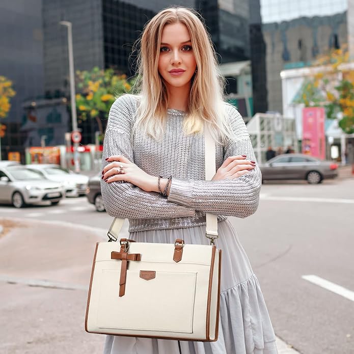 Keyli 3 PCS Laptop Bag for Women Canvas Tote Bags 15.6 inch Large Capacity Shoulder Handbag Lightweight Briefcase Purses