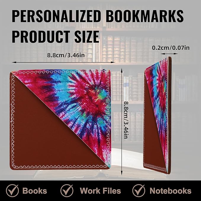 4 Pieces Leather Bookmarks, Cute Book Accessories for Reading Lovers, Page Markers for Women Men Kids Students Teachers Retirement Birthday Gift (Tie-Dye Print)