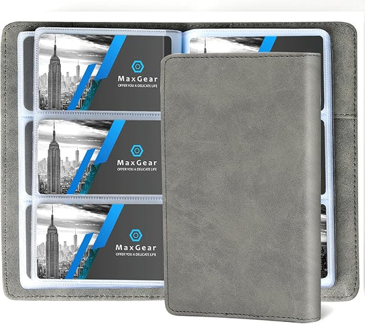 MaxGear Business Card Organizer, 240 Cards Book Portable Business Card Holder for Men & Women, Professional PU Credit Cards Binder File Storage, Dark Gray