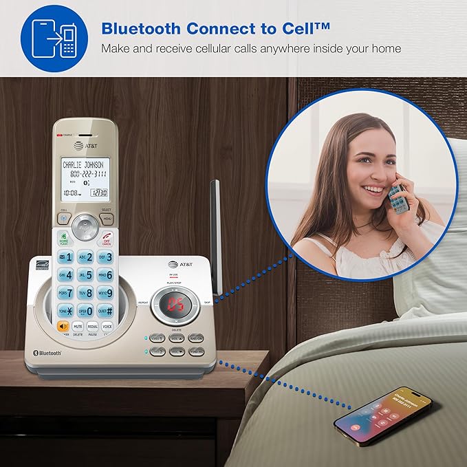 AT&T DL72219 DECT 6.0 2-Handset Cordless Phone for Home with Connect to Cell, Call Blocking, 1.8" Backlit Screen, Big Buttons, intercom, and Unsurpassed Range