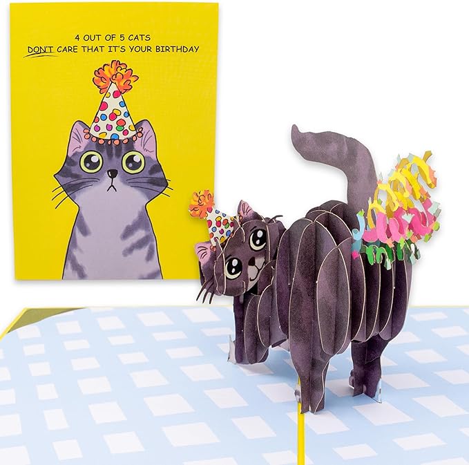 Dirty Pop Cards,Purr-fect Pop Up Birthday Card, 3D Cat Farting Confetti Funny Birthday Card, Cat Mom or Dad Bday Popup Cards for Husband, Wife, Friend, and Every Cat Lover, 1 Notepaper, 1 Envelope