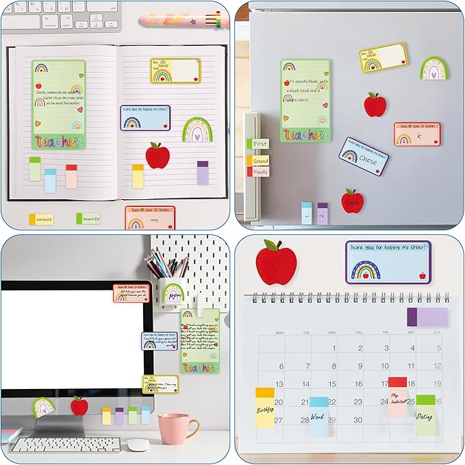 Boho Rainbow Teacher Sticky Notes Set, 550 Sheets, Thank You Teacher Self-Stick Note Pads Teacher Appreciation Gift Writing Memo Pads Page Marker Back to School Office Supplies (Color)