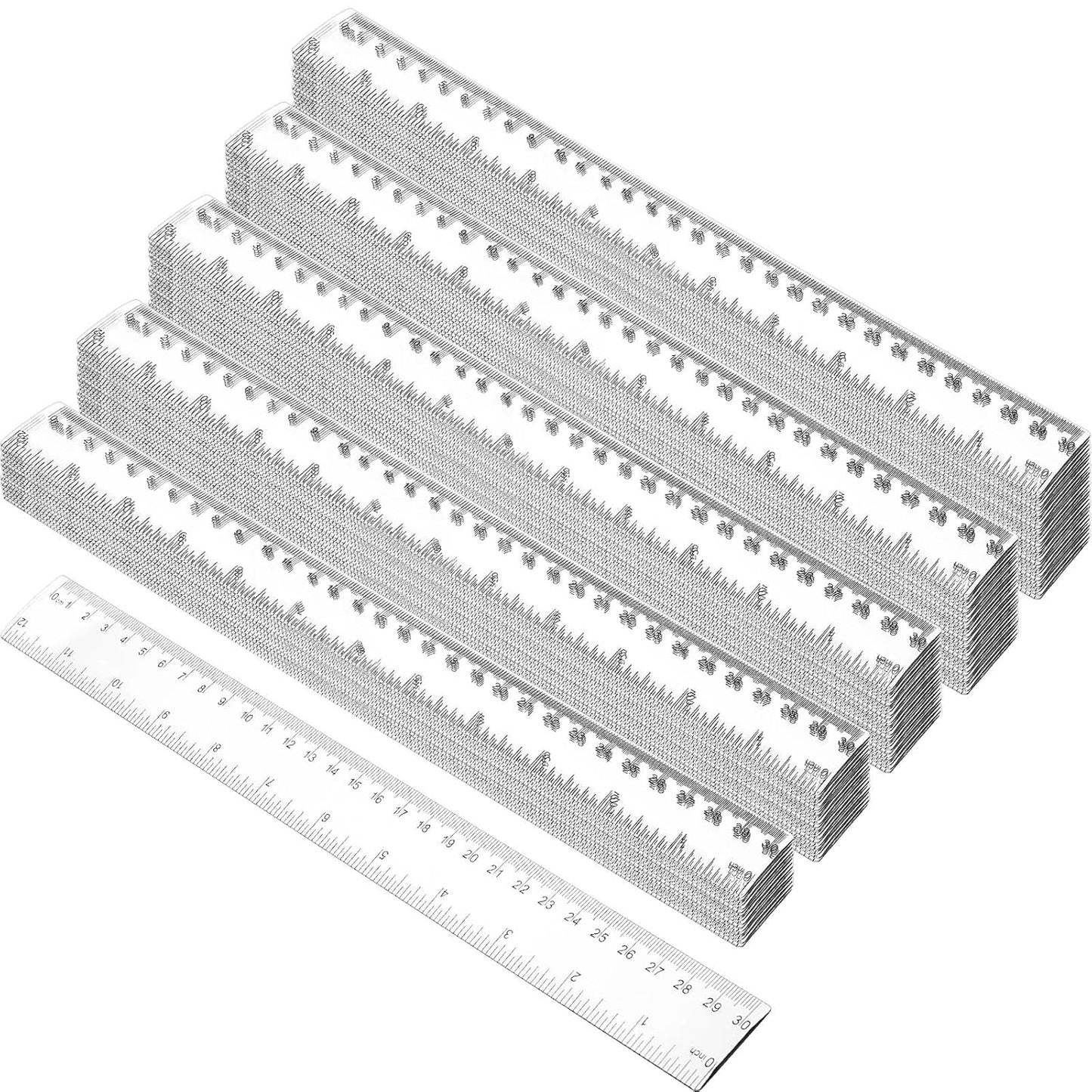 Zonon 200 Pieces 12 Inch Ruler Bulk Clear Plastic Flexible Straight Metric Rulers with Centimeters and Inches Drafting Measuring Tool for Classroom School Students Education